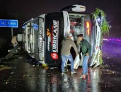 3 Orang Penumpang Meninggal, Bus PO Haryanto Terguling di Tol Semarang–Batang