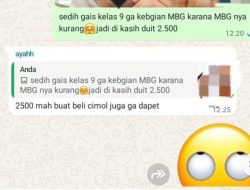 WA: “Sedih Gais, Kelas 9 Gak Kebagian MBG karena MBG-nya Kurang, Jadi Dikasih Duit 2.500”